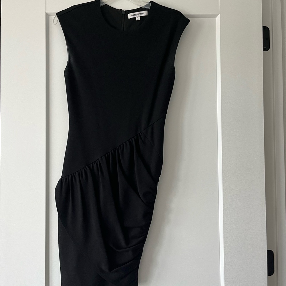 Elizabeth and James Black Asymmetrical Sleeveless Midi Dress